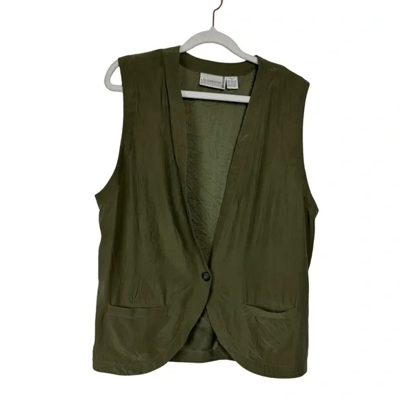 Liz Claiborne 100% Silk Vest Olive Green Marked Size S But Easily Fits Size M - Picture 1 of 6